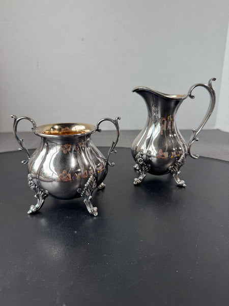 (D) Reed & Barton MCM Vintage Winthrop Silver Plate Small Creamer & Double Handled Sugar Bowl