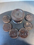 6-Piece Hand Carved Wooden Elephant Coasters in Box