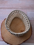 Rhinestone & Silver Tone Beaded Mesh Stretch Bracelet