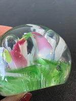 (C) Maude & Bob St. Clair Green Floral Art Glass Paperweight
