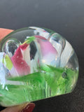 (C) Maude & Bob St. Clair Green Floral Art Glass Paperweight