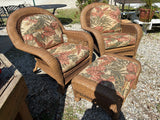 B-All Weather Wicker Chair Pair and Ottoman w/Sunbrella Fabric Cushioms