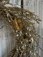 Gold Sequin Grapevine Spray Wreath with Ornaments