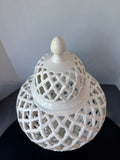 Three Hands Pottery Large White Pierced Lidded Ginger Jar