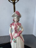 Pair of Antique Porcelain Figural Lamps with Heavyweight Metal Bases (WORKS) AS IS (READ DESCRIPTION CAREFULLY)