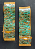 Pair of Pier 1 Gilded Green Glass Mosaic Metal Wall Sconces