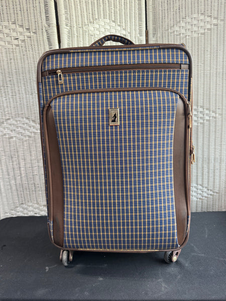 (C) London Fog Kensington Plaid Collection Medium Expandable Soft Spinner Luggage