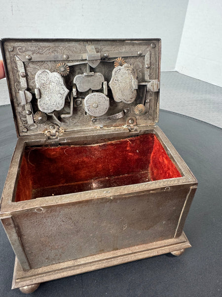 Antique Nuremberg Money Chest or Armada Box with Key