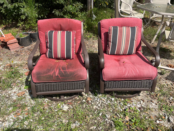 Pair of Patio Swivel Chairs with Cushions ***READ DESCRIPTION/SEE PHOTOS***AS IS