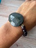Lia Sophia Purple Beaded Stretch Bracelet with Large Smoky Accent Stone