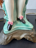 Pair of Antique Porcelain Figural Lamps with Heavyweight Metal Bases (WORKS) AS IS (READ DESCRIPTION CAREFULLY)