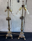 Pair of French Art Nouveau Heavyweight Brass 2-Way Lamps (WORKS)