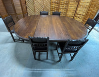 1880's German/French Huntsman's Hand Carved Oak Dining Table with Leaf, and (6) Henry II Revival Chairs ***HEAVY ITEM***READ DESCRIPTION CAREFULLY***