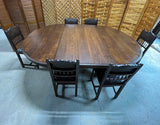 1880's German/French Huntsman's Hand Carved Oak Dining Table with Leaf, and (6) Henry II Revival Chairs ***HEAVY ITEM***READ DESCRIPTION CAREFULLY***