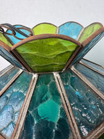 Green & Blue Vintage Stained Glass Pendant Light AS IS (READ DESCRIPTION CAREFULLY)