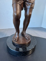 Signed & Numbered Charles Cropper Parks Bronze & Marble Boy with Duck Sculpture