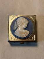 Vintage Gold Metal Pill Box with Plastic Cameo