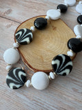 Black & White Beaded Necklace with Zebra Print Accents