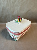 Floral Longaberger Basket With Bouquet Of Flowers On Lid