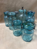 Blue Glass Vintage Canning Jars - 10 Jars