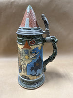 (A) Mettlach Etched 2382 Thirsty Knight German Beer Stein — Signed Heinrich Schlitt