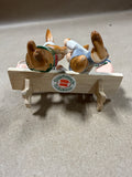 German Erzgebirge Wooden Bunny Rabbits Kissing On A Bench Easter