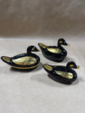 Lot Of 3 Black And Gold Lacquer Duck Trinket Boxes