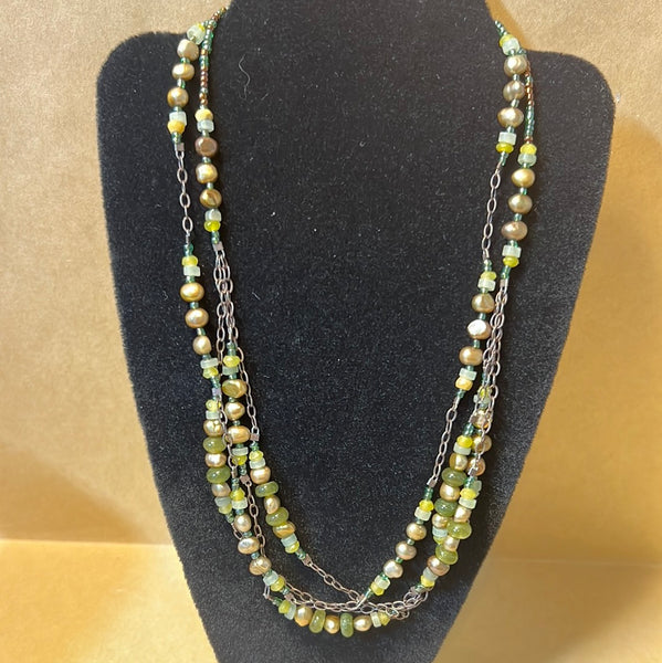 Silpada Multi Layered Necklace with Green Beads