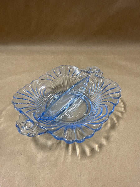 Cambridge Caprice Blue Glass Moonlight Divided Bowl