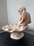 White Washed Terracotta Cherub Shell Bird Bath
