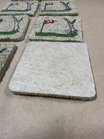 (A) Set Of 8 Handpainted Golfing Coasters On Carpet Samples
