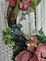 Faux Dusty Pink & Blue Floral Grapevine Wreath