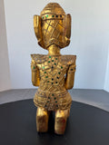 Praying Burmese Mandalay Style Gilded Vintage Wooden Buddha with Glass Inlay (A)