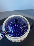 Boleslawiec Hand Made Blue Pumpkin Polish Pottery Lidded Soup Tureen with Ladle