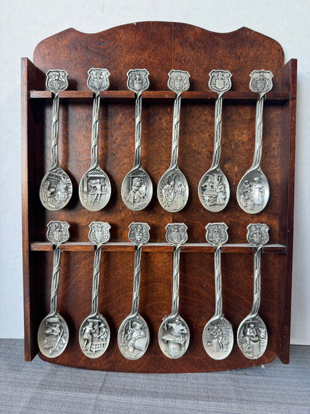 Guilds of London 12-Piece Craftsmen of America Pewter Spoon Collection with Rack
