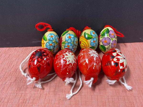 Vintage Hand Printed Egg Ornaments, 8 PCs