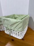 Green Gingham Sabrina White Wicker Baskets By Pottery Barn Kids - Pair