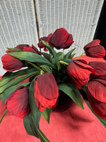 Faux Red Tulip Arrangement in Black Ceramic Pot