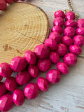 Multi-Strand Faceted Hot Pink Beaded Necklace & Earrings Set