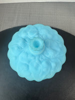 Fenton Blue Satin Water Lily Pedestal Covered Candy Dish