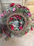 Red Floral And Baby Breath Wreath