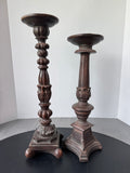Pair of Elements Ornate Heavyweight Brown Resin Pillar Candle Holders