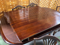 Double Pedestal Dininng Table, with (2) Leaves, (6) Chairs and Table Pads ***HEAVY ITEM***