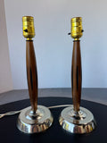 Pair of Vintage Lightweight MCM Teak Wood Sculptural Lamps (WORKS)
