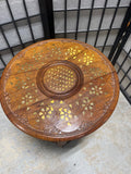 Round Inlay Side Table with Folding Carved Base