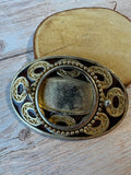 Brown Enamel Gold Tone Vintage Belt Buckle