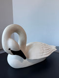 Signed James Haddon Hand Painted Wooden Swan Decoy with Glass Eyes