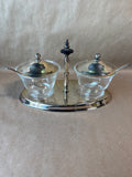 Condiment Jars On Silver Plate Caddy