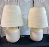 Pair of Heavyweight Cream Ceramic Vintage 3-Way Lamps with Yarn Wrapped Shades (WORKS)