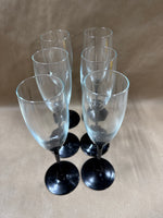 Set Of 6 Black Stemmed Champagne Flutes